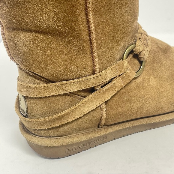 BearPaw Adele Boots Womens 9 Brown Tan Suede Fur Lined Mid Calf Braided Strap - Picture 12 of 16